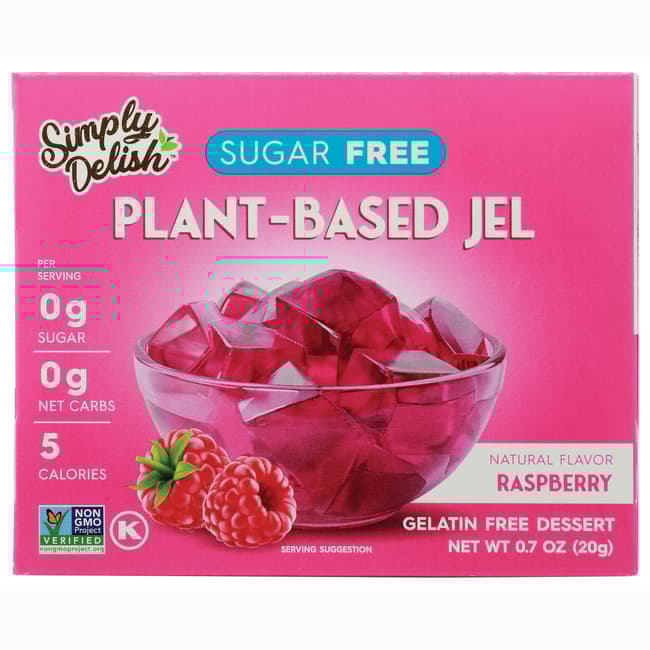 Желе на растительной основе Simply Delish без сахара — малина, упаковка 0,7 унции