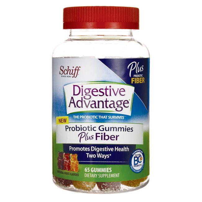 Schiff Digestive Advantage Probiotic Gummies Plus Fiber Supplement Vitamin | 800 Million CFU | 65 Gummies