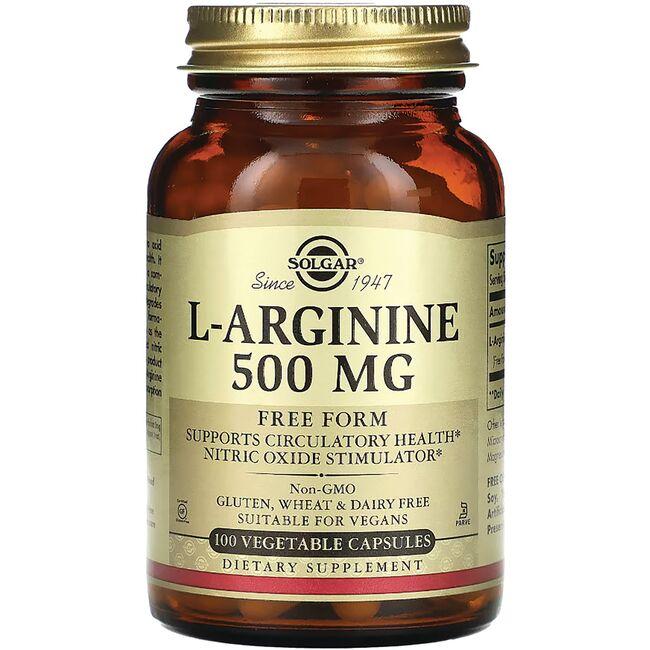 Solgar L-Arginine Supplement Vitamin 500 mg 100 Veg Caps