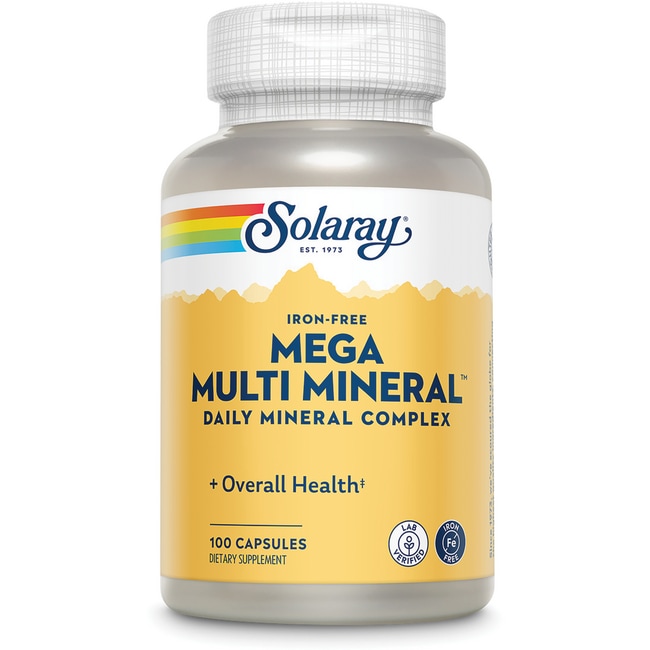 Solaray Mega Multi Mineral, не содержащий железа, 100 капсул