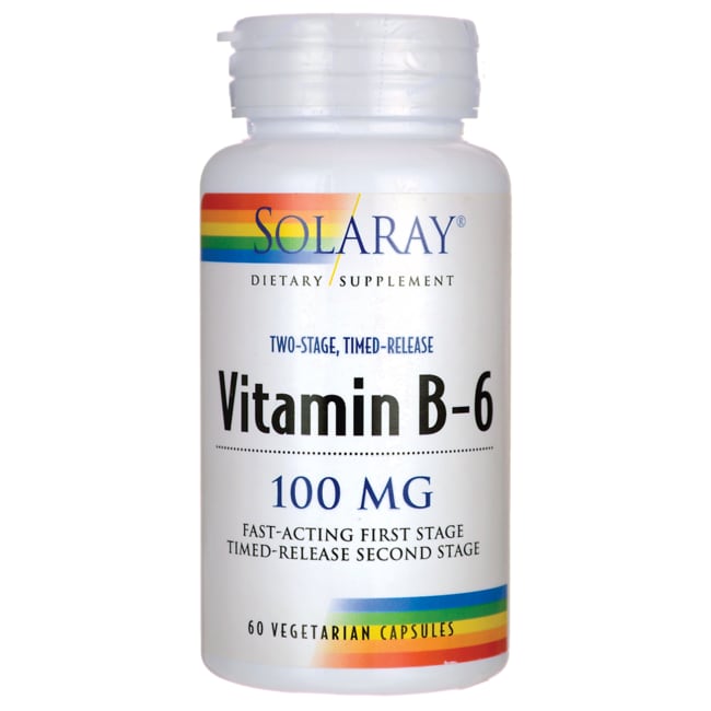 Solaray Двухступенчатый витамин B-6 с замедленным высвобождением, 100 мг, 60 вегетарианских капсул