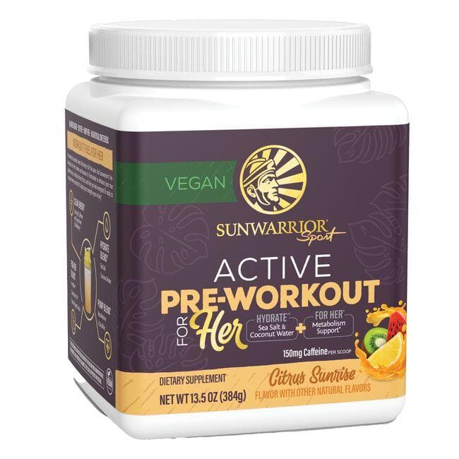 Sunwarrior Active Pre-Workout for Her - Citrus Sunrise Vitamin | 13.4 oz Powder