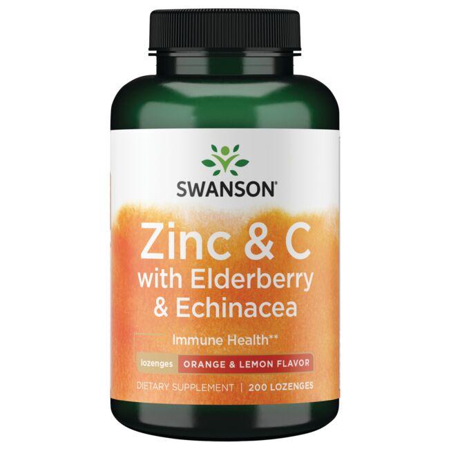 Swanson Premium Zinc & C Lozenges w/ Elderberry Echinacea-Orange Lemon Flavor Vitamin 200 Loz
