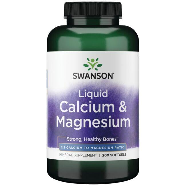 Swanson Premium Liquid Calcium & Magnesium - 2 Pack Vitamin 100 Soft Gels Per Bottle