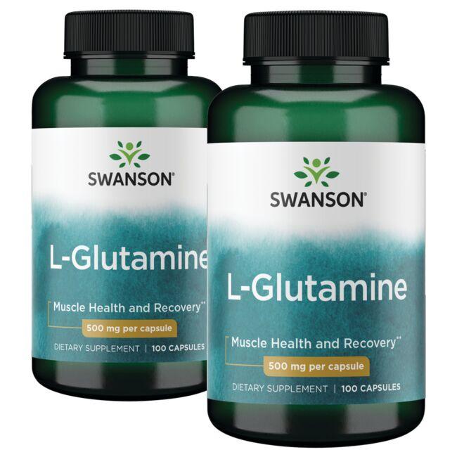 Swanson Premium L-Glutamine - 2 Pack Vitamin 500 mg 100 Caps Per Bottle