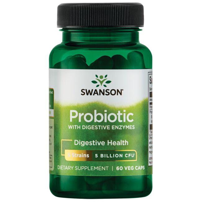 Swanson Probiotics Probiotic with Digestive Enzymes Supplement Vitamin 5 Billion CFU 60 Veg Caps
