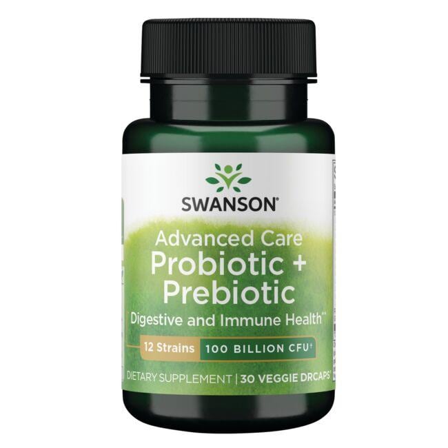 Swanson Probiotics Advanced Care Probiotic + Prebiotic Supplement Vitamin 100 Billion CFU 30 Veg Caps