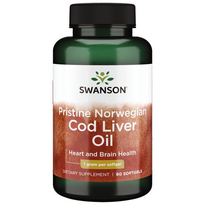 Swanson EFAs Pristine Norwegian Cod Liver Oil Supplement Vitamin 1 G 60 Soft Gels