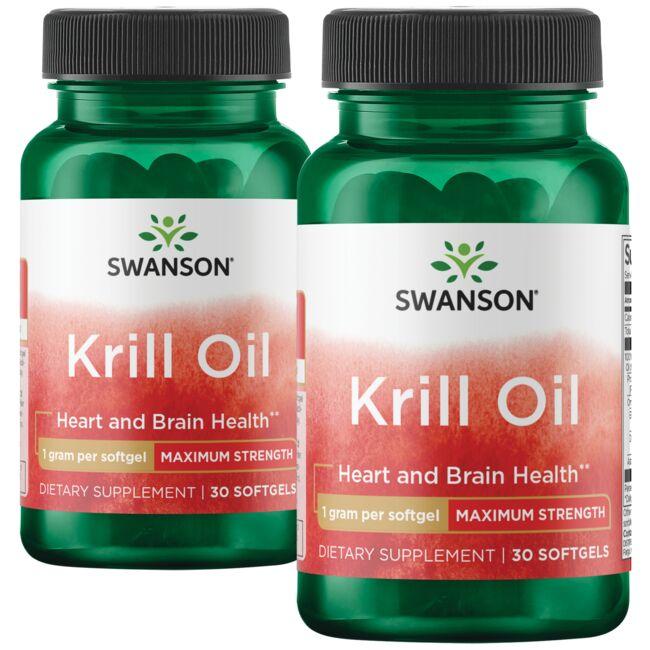Swanson EFAs Krill Oil - Maximum Strength 2 Pack Supplement Vitamin 1 G 30 Soft Gels Per Bottle