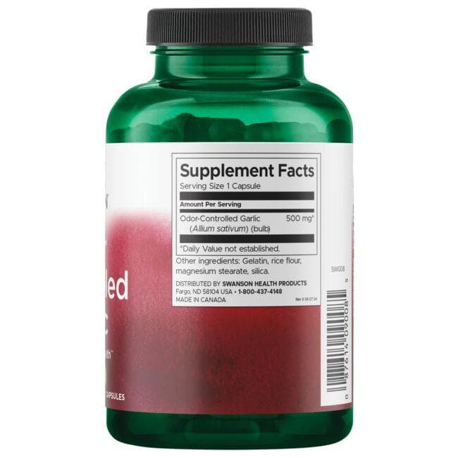 Garlic Supplement 500 mg Odorless, Tasteless Swanson Health Products