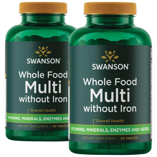 Swanson Ultra Whole Food Formula Multi Vitamin & Mineral without Iron - 2 Pack 90 Tabs Per Bottle