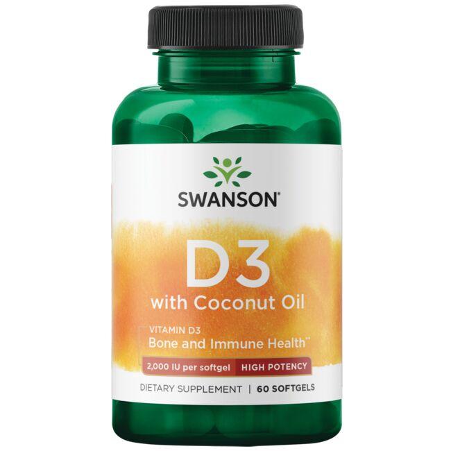 Swanson Ultra Vitamin D3 with Coconut Oil - High Potency 2000 Iu 60 Soft Gels