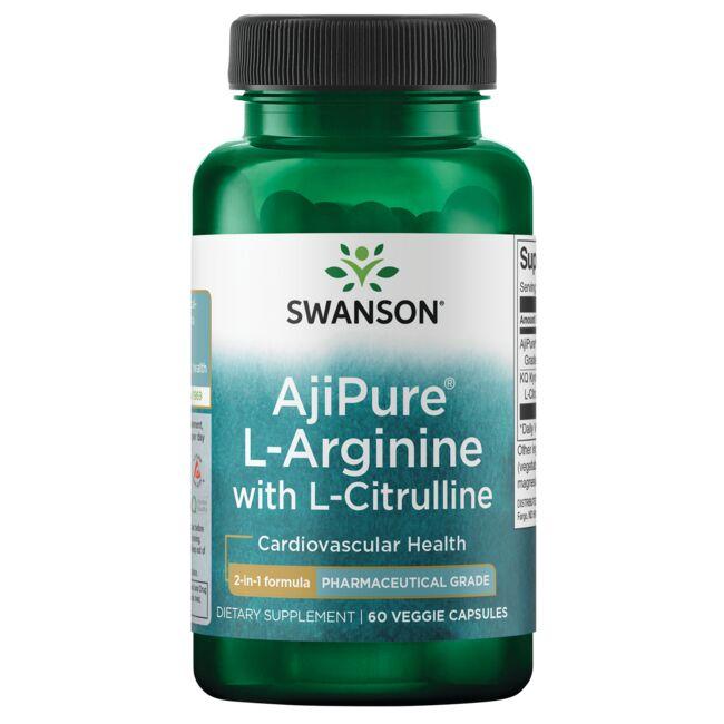 Swanson Ultra Ajipure L-Arginine with L-Citrulline - Pharmaceutical Grade Supplement Vitamin 60 Veg Caps