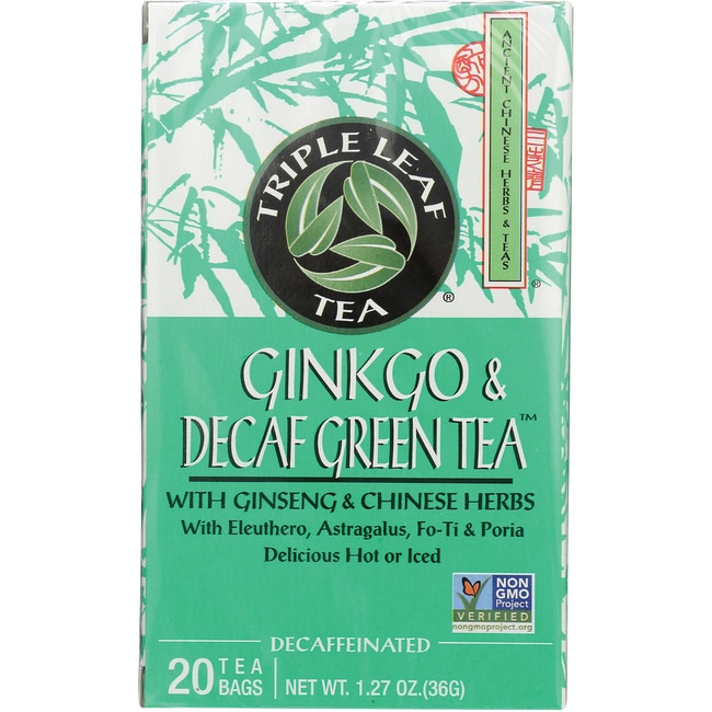 Тройной листовой чай с гинкго и зеленым чаем без кофеина 20 пакетиков