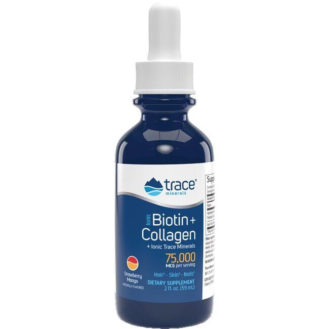 Trace Minerals Ionic Biotin + Collagen - Strawberry Mango Supplement Vitamin | 75000 mcg 2 fl oz Liquid