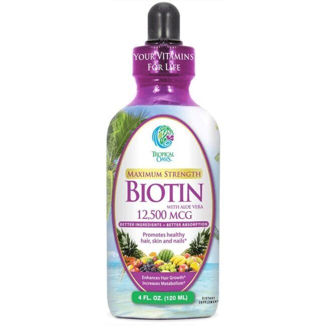 Tropical Oasis Maximum Strength Biotin with Aloe Vera Vitamin 12500 mcg 4 fl oz Liquid