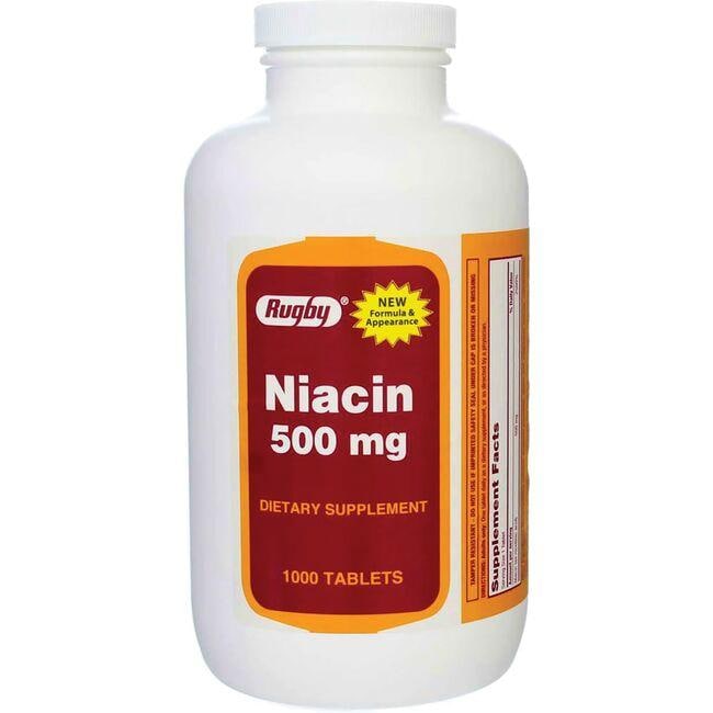 Rugby Niacin Vitamin | 500 mg | 1000 Tabs