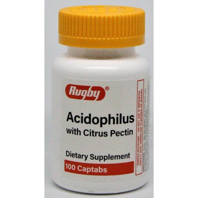 Rugby Acidophilus with Citrus Pectin Supplement Vitamin 50 Million CFU 100 Tabs Probiotics