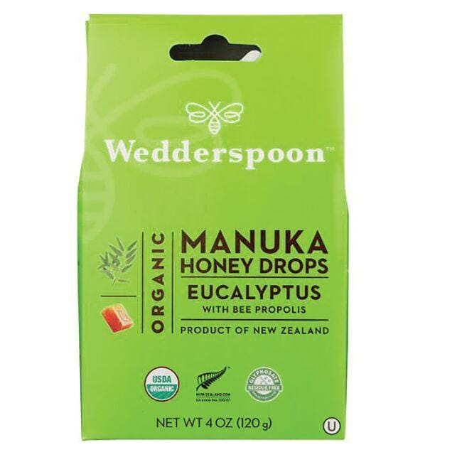 Wedderspoon Organic Manuka Honey Drops - Eucalyptus w/ Bee Propolis | 4 oz Package