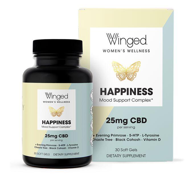 Winged Wellness Happiness Cbd Mood Support Complex Supplement Vitamin | 30 Soft Gels